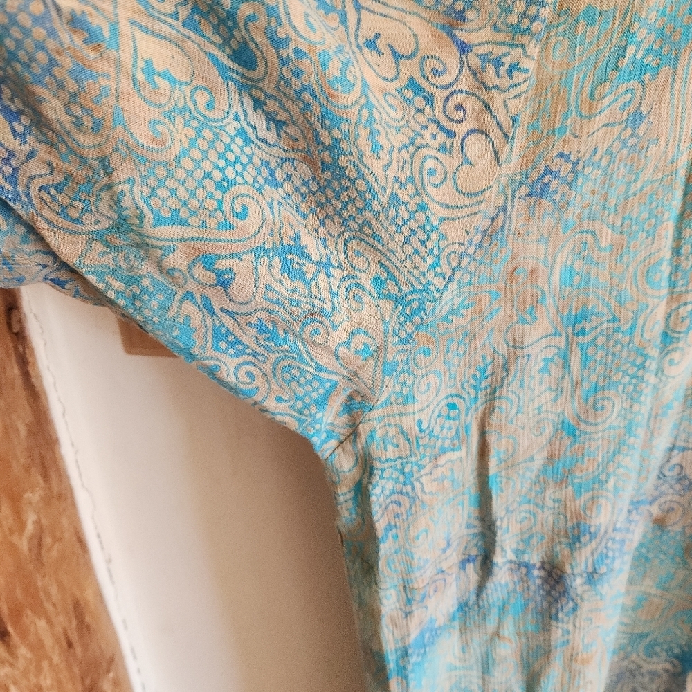 Plus Side Short Sleeve Tunic Beach Cover Floral Blue Gray Asymmetrical Hem 4x - Picture 6 of 10